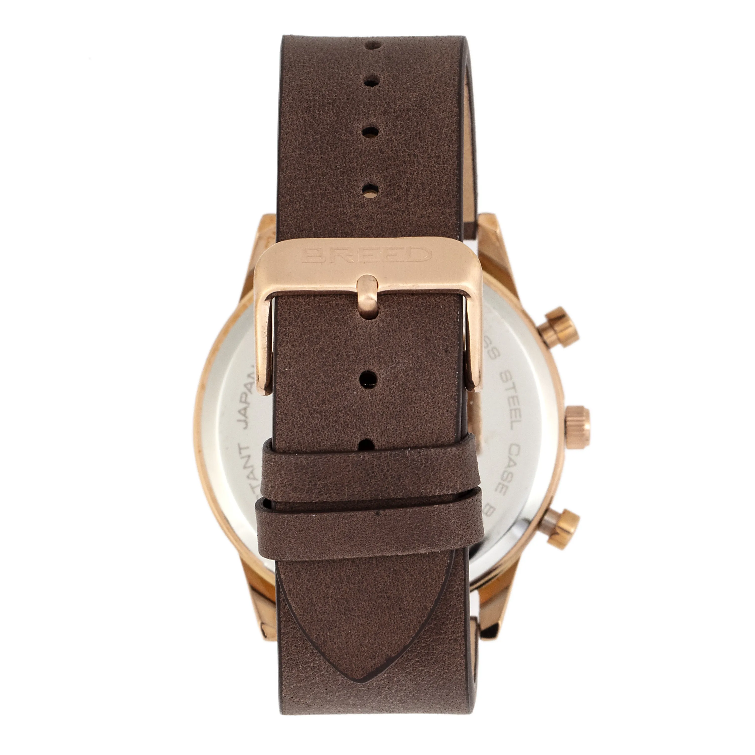 Breed Andreas Leather-Band Watch w/ Date - Rose Gold/Dark Brown
