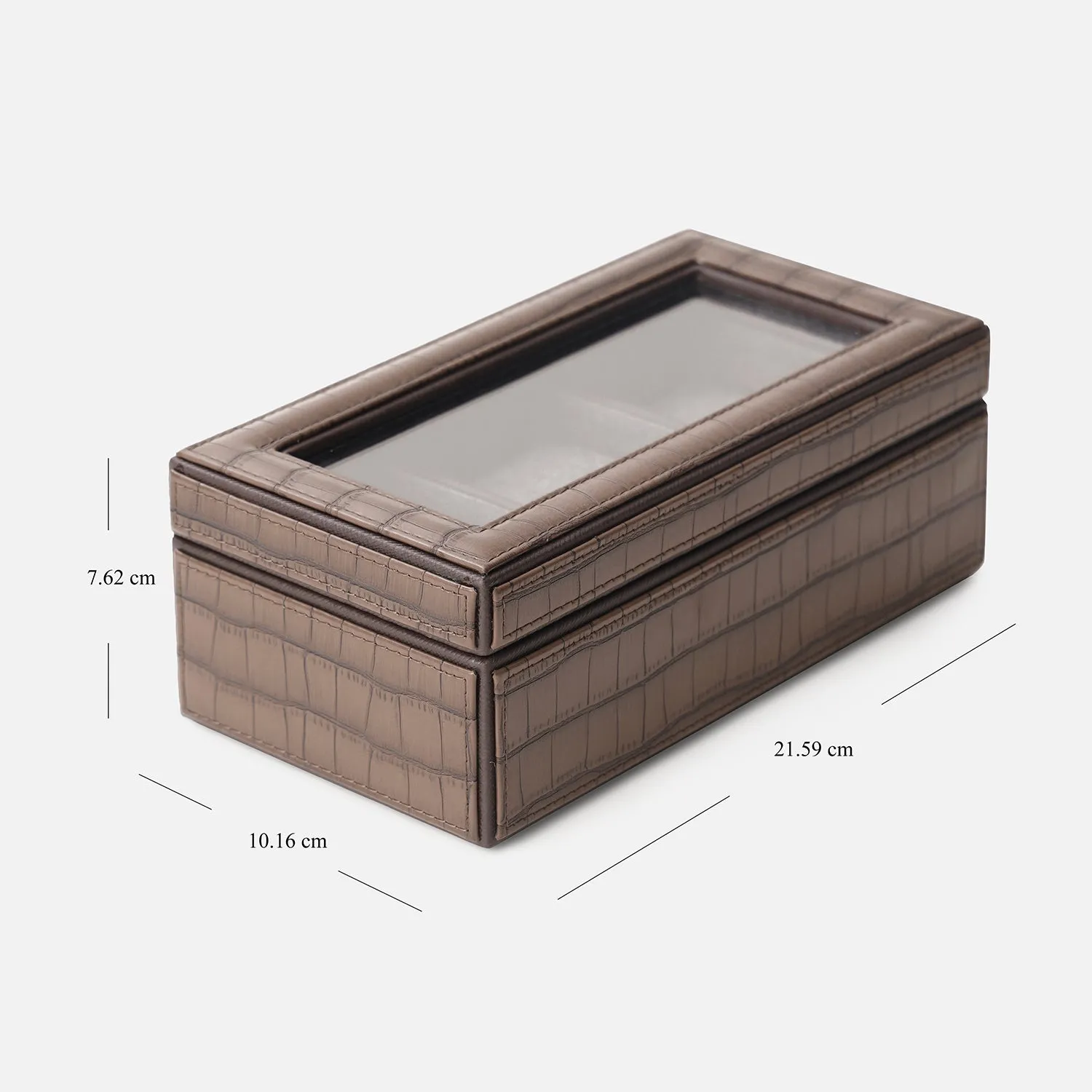 Brown 3 Compartment Croco Texture Faux Leather Watch Box