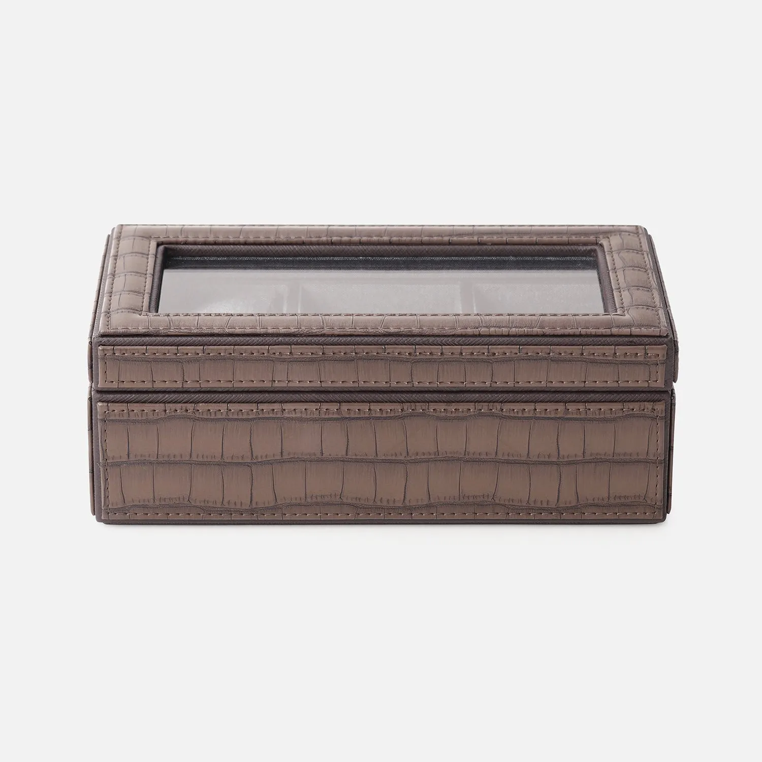 Brown 3 Compartment Croco Texture Faux Leather Watch Box