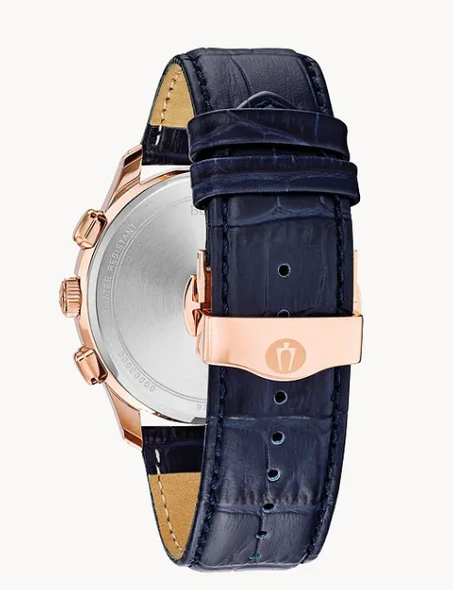 Bulova Men's Navy Blue Watch with Rose Tone Case (I3982)