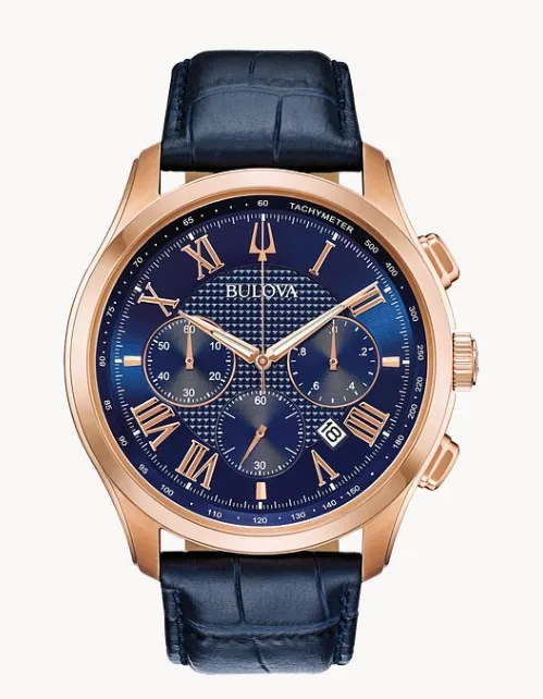 Bulova Men's Navy Blue Watch with Rose Tone Case (I3982)