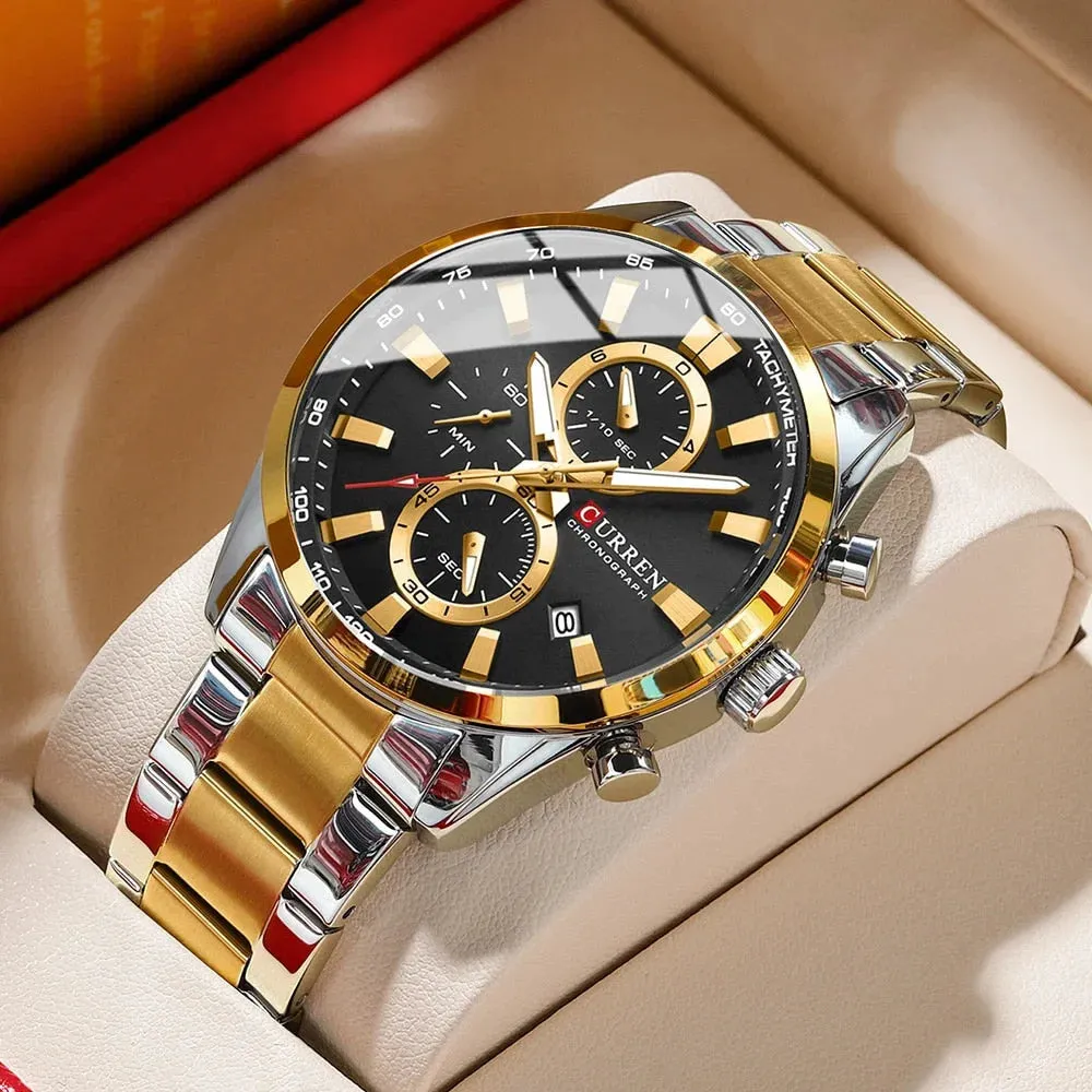 Casual Sporty Brand Stainless Steel Band Wristwatches for Men Chronograph Quartz Watches with Date