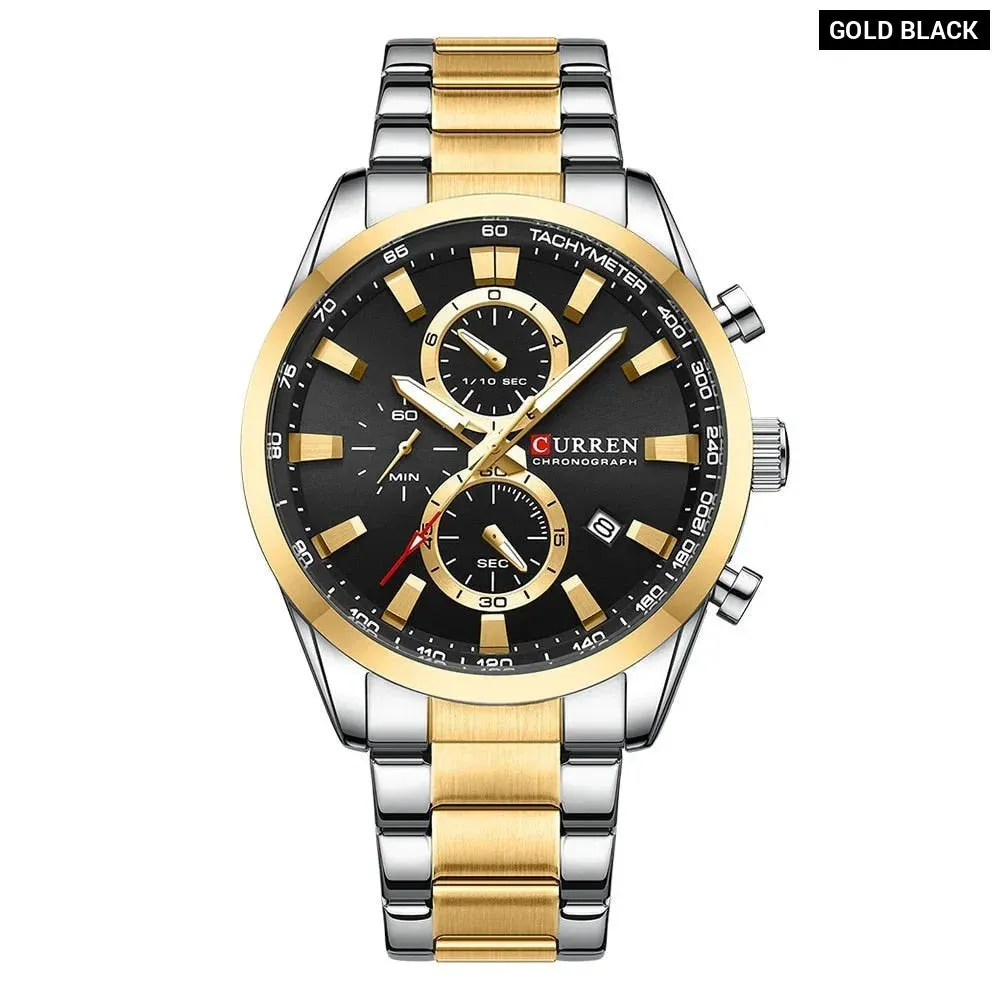 Casual Sporty Brand Stainless Steel Band Wristwatches for Men Chronograph Quartz Watches with Date