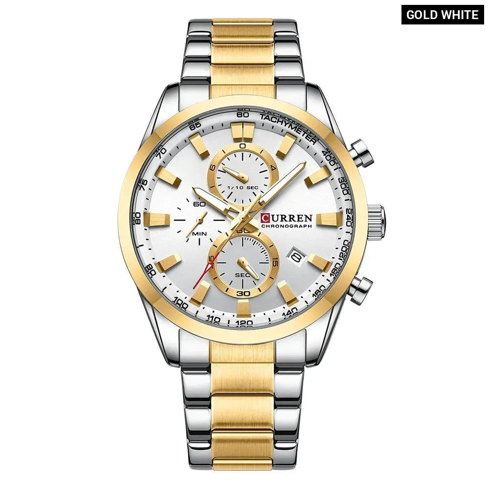 Casual Sporty Brand Stainless Steel Band Wristwatches for Men Chronograph Quartz Watches with Date