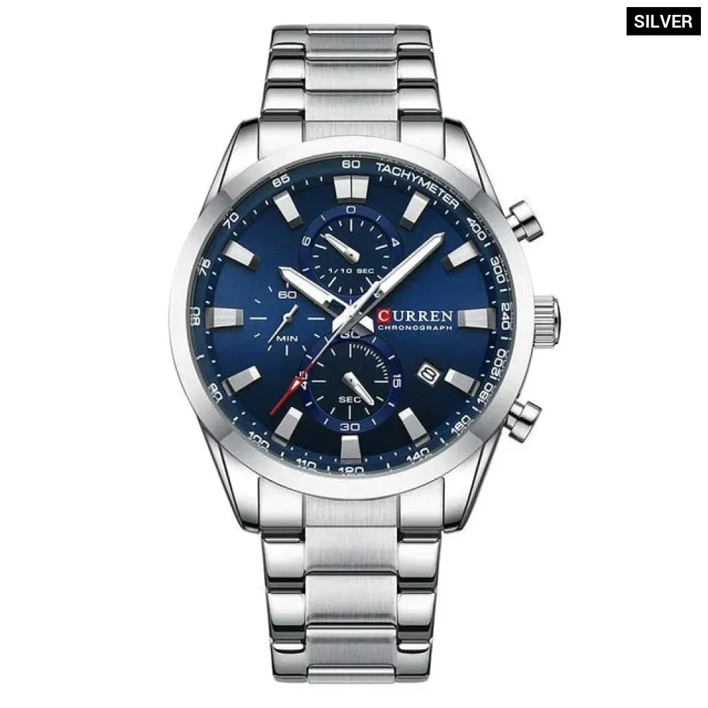 Casual Sporty Brand Stainless Steel Band Wristwatches for Men Chronograph Quartz Watches with Date