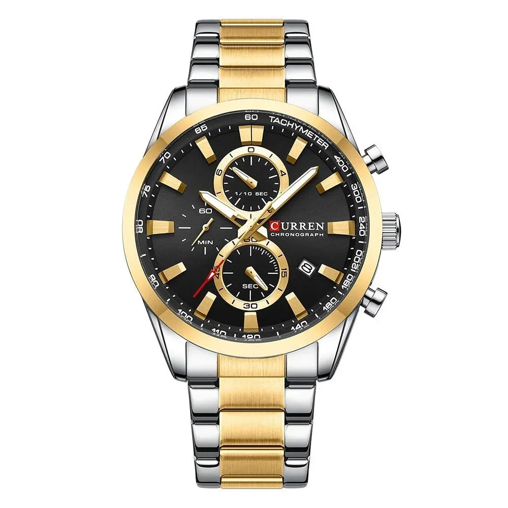 Casual Sporty Brand Stainless Steel Band Wristwatches for Men Chronograph Quartz Watches with Date