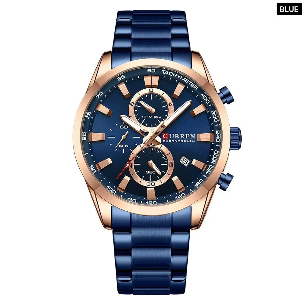 Casual Sporty Brand Stainless Steel Band Wristwatches for Men Chronograph Quartz Watches with Date