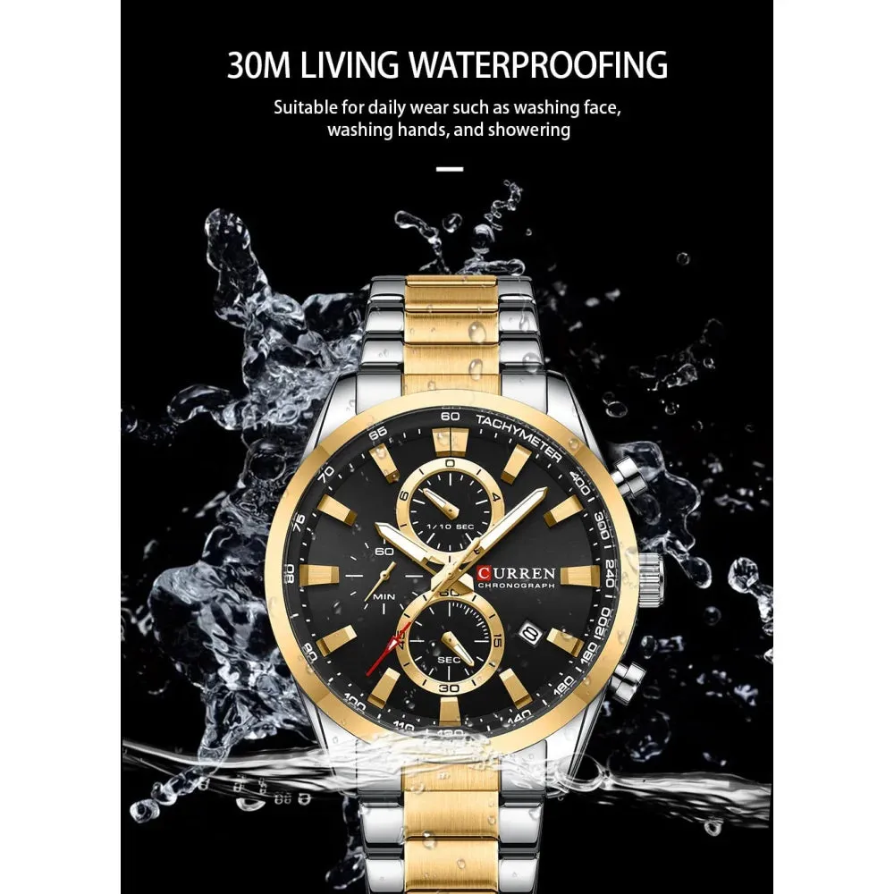 Casual Sporty Brand Stainless Steel Band Wristwatches for Men Chronograph Quartz Watches with Date