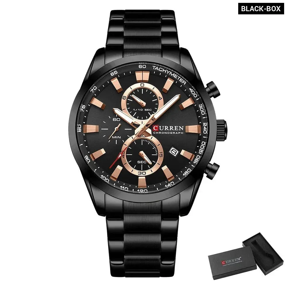 Casual Sporty Brand Stainless Steel Band Wristwatches for Men Chronograph Quartz Watches with Date