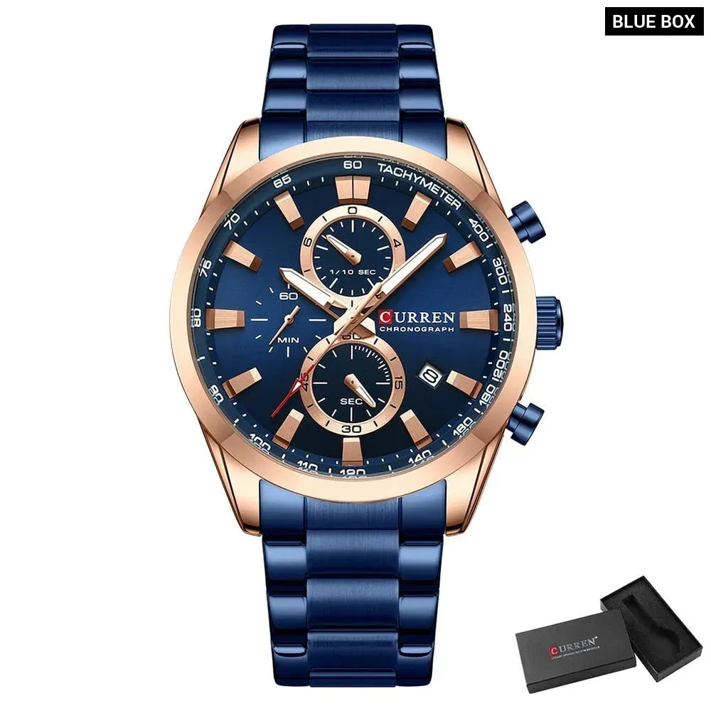 Casual Sporty Brand Stainless Steel Band Wristwatches for Men Chronograph Quartz Watches with Date