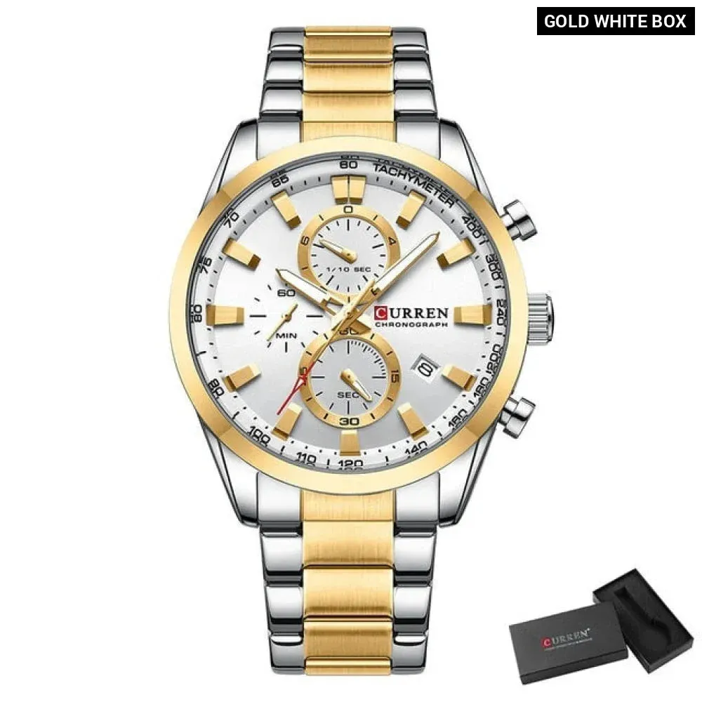 Casual Sporty Brand Stainless Steel Band Wristwatches for Men Chronograph Quartz Watches with Date