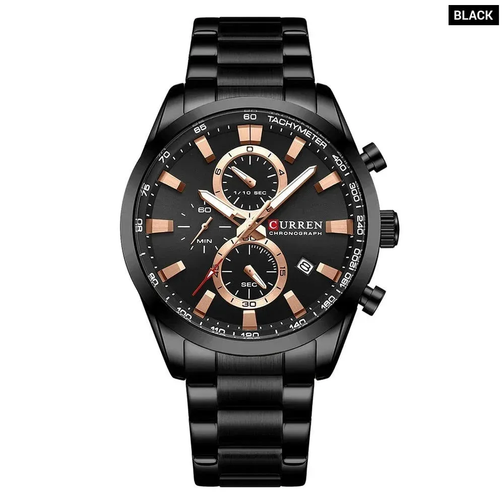 Casual Sporty Brand Stainless Steel Band Wristwatches for Men Chronograph Quartz Watches with Date