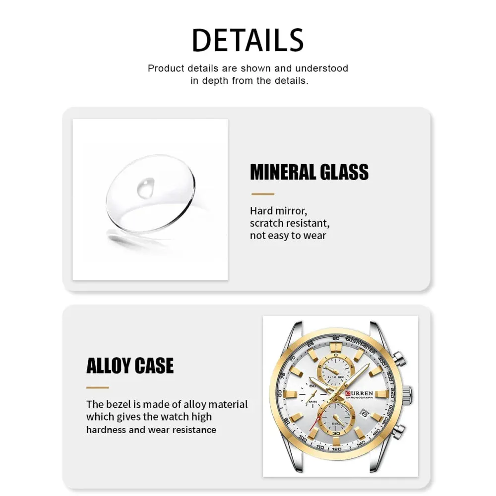 Casual Sporty Brand Stainless Steel Band Wristwatches for Men Chronograph Quartz Watches with Date