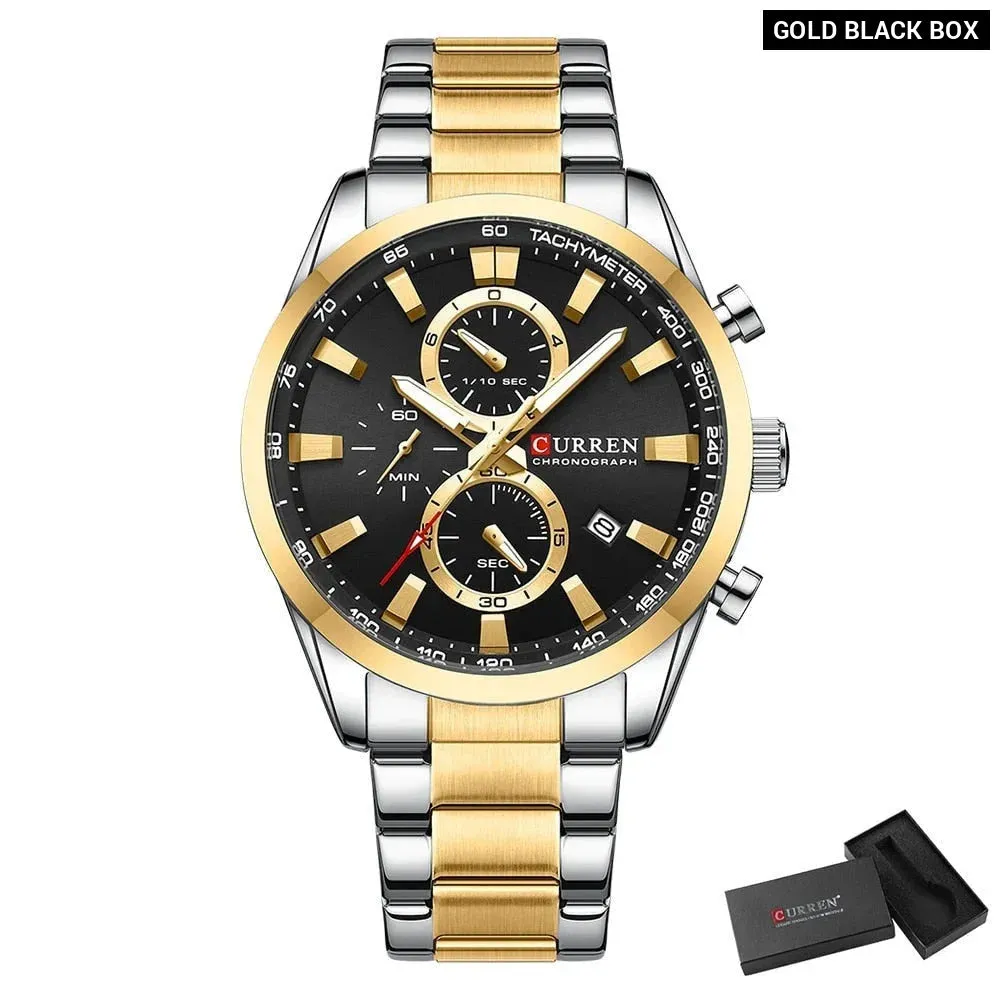 Casual Sporty Brand Stainless Steel Band Wristwatches for Men Chronograph Quartz Watches with Date