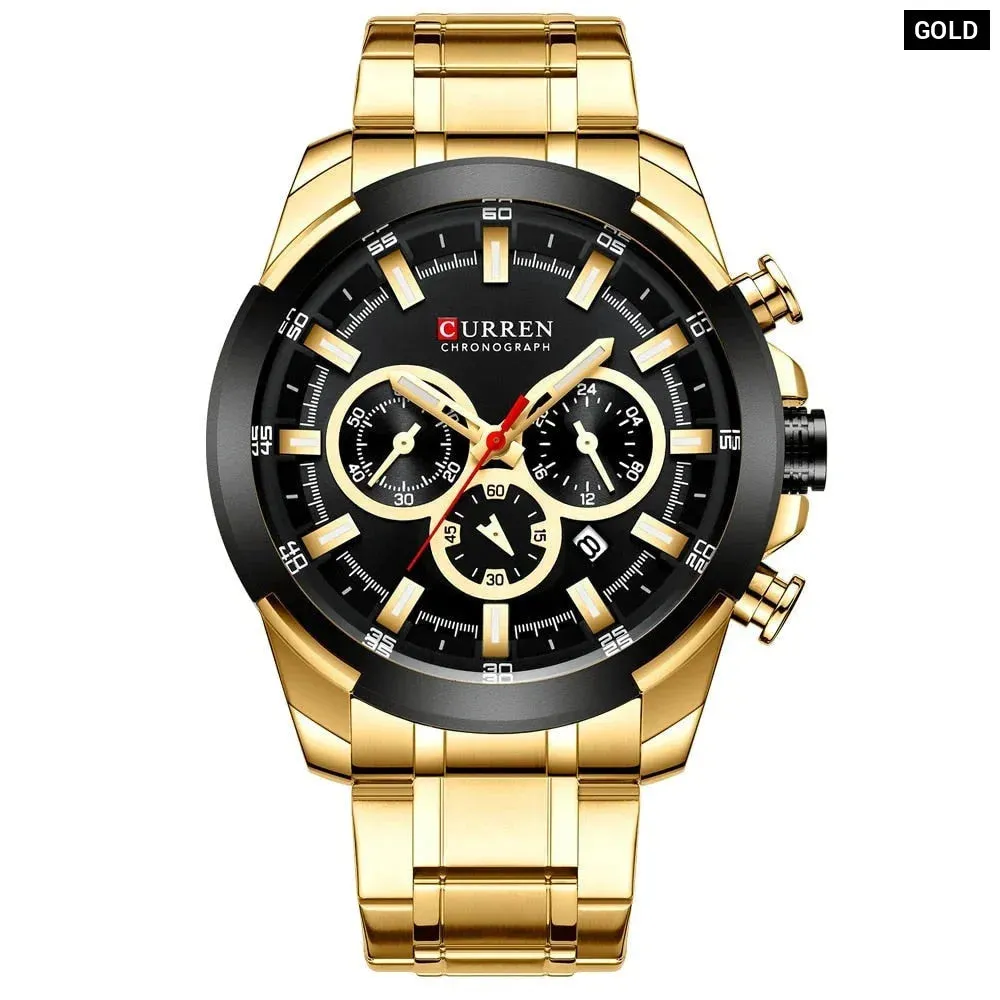 Casual Sporty Wristwatches Stainless Steel Band Chronograph Clock Men's Watches Original Quartz Clock Male