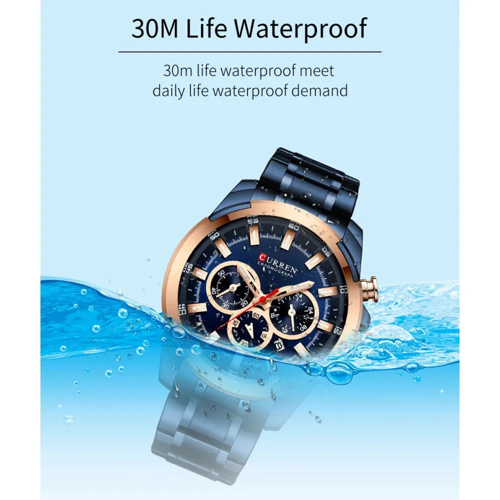 Casual Sporty Wristwatches Stainless Steel Band Chronograph Clock Men's Watches Original Quartz Clock Male