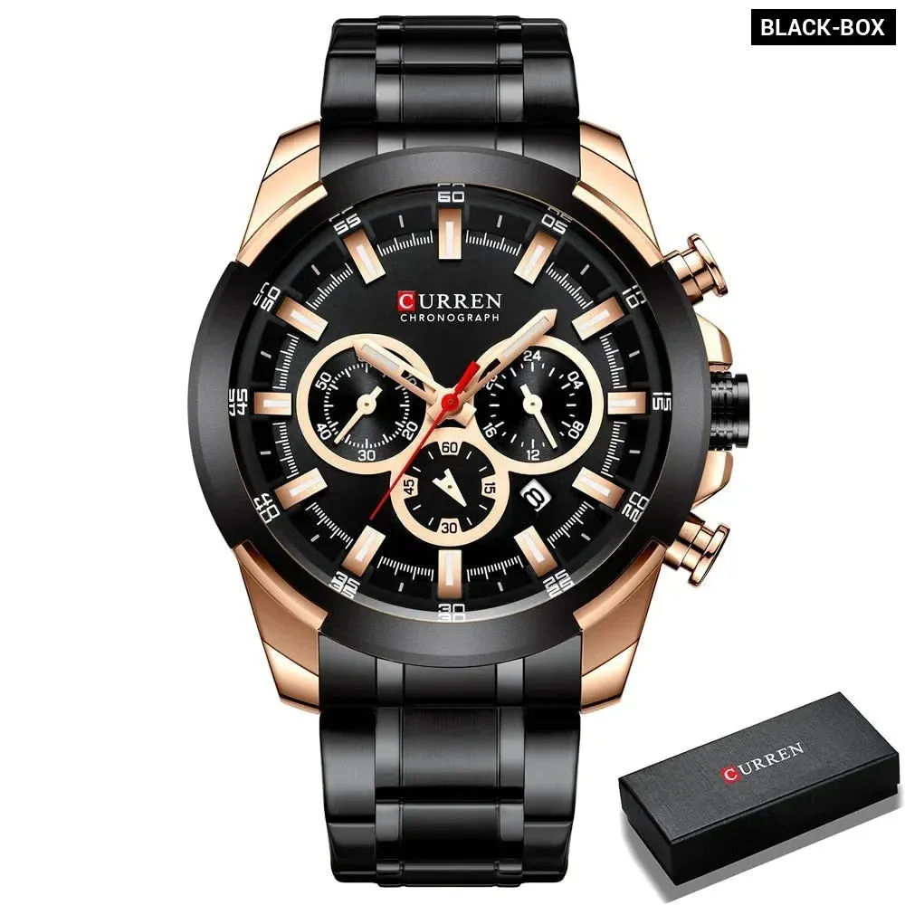 Casual Sporty Wristwatches Stainless Steel Band Chronograph Clock Men's Watches Original Quartz Clock Male