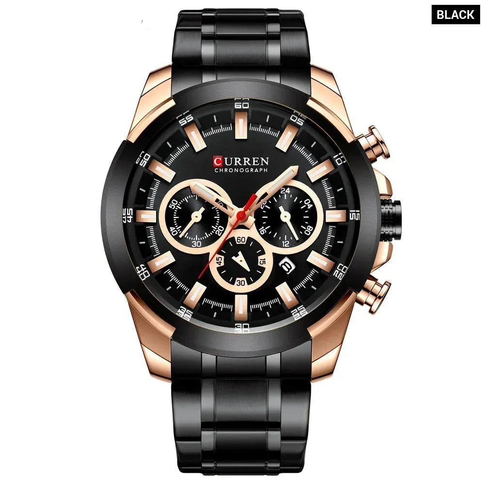 Casual Sporty Wristwatches Stainless Steel Band Chronograph Clock Men's Watches Original Quartz Clock Male