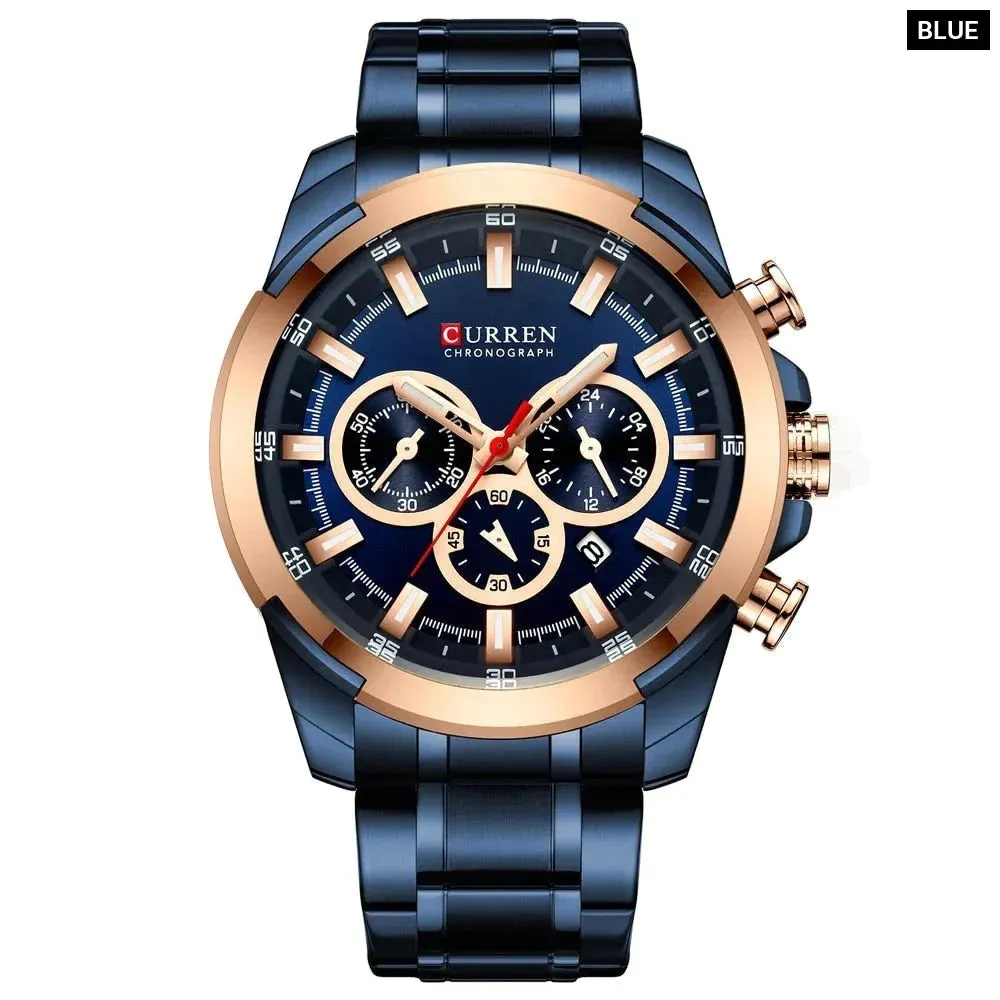 Casual Sporty Wristwatches Stainless Steel Band Chronograph Clock Men's Watches Original Quartz Clock Male