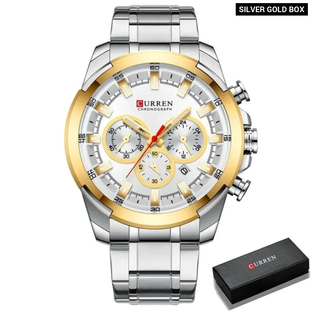 Casual Sporty Wristwatches Stainless Steel Band Chronograph Clock Men's Watches Original Quartz Clock Male