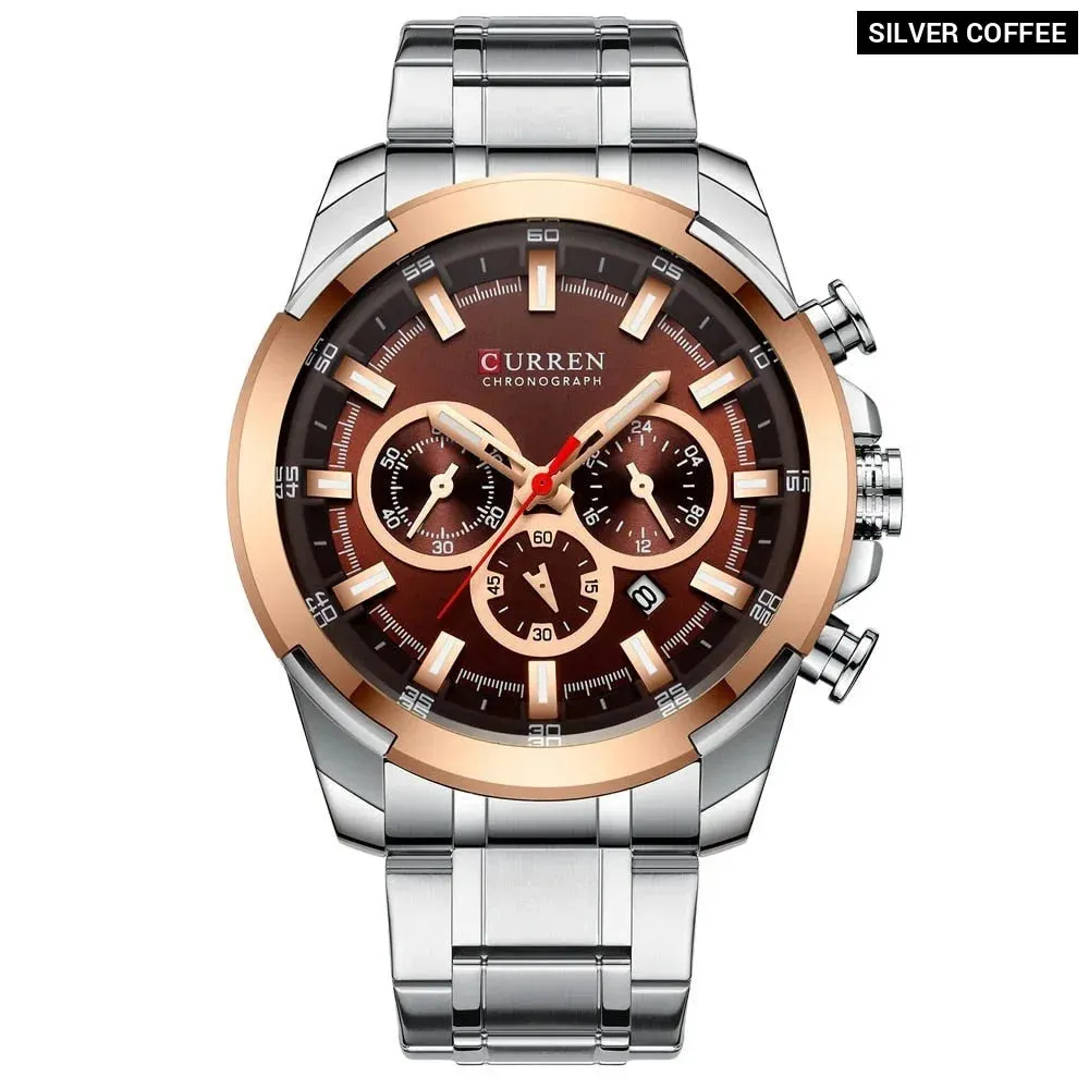 Casual Sporty Wristwatches Stainless Steel Band Chronograph Clock Men's Watches Original Quartz Clock Male