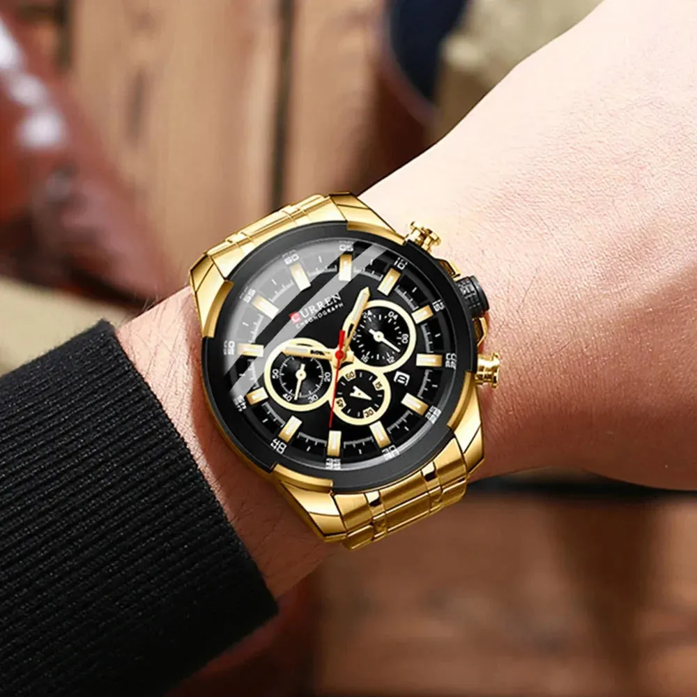 Casual Sporty Wristwatches Stainless Steel Band Chronograph Clock Men's Watches Original Quartz Clock Male