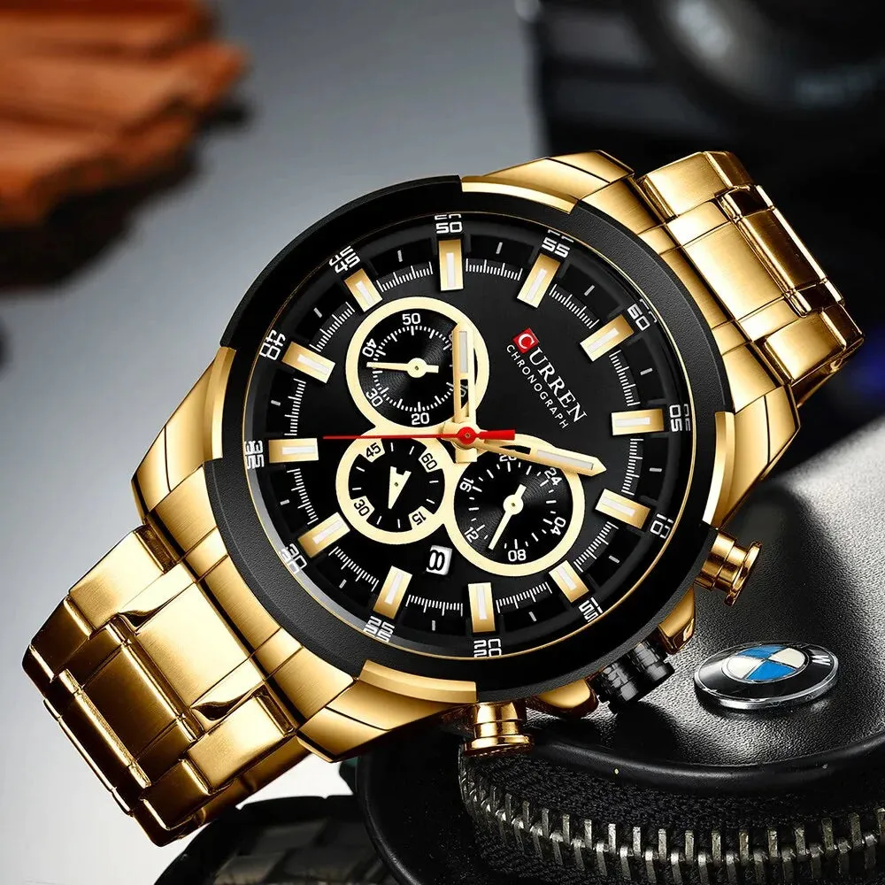 Casual Sporty Wristwatches Stainless Steel Band Chronograph Clock Men's Watches Original Quartz Clock Male