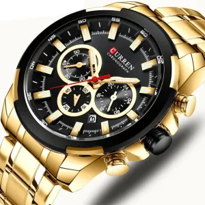 Casual Sporty Wristwatches Stainless Steel Band Chronograph Clock Men's Watches Original Quartz Clock Male