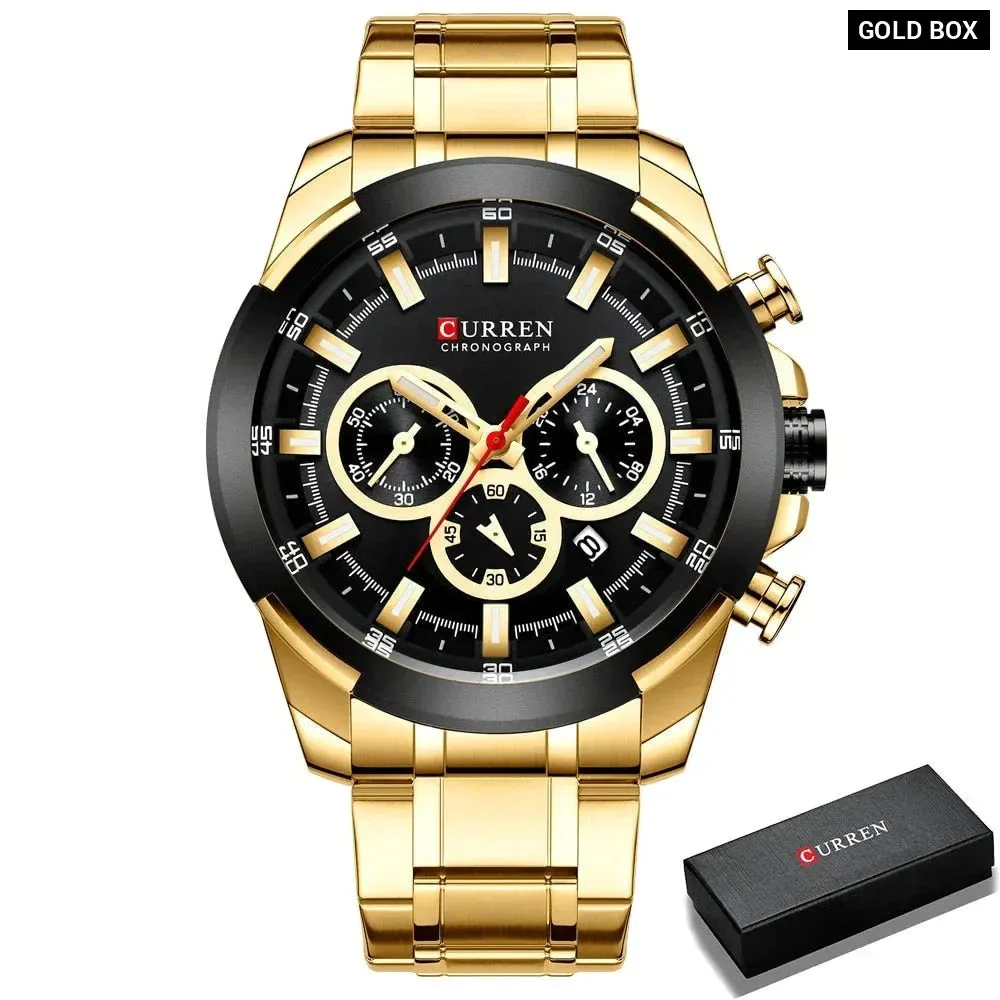 Casual Sporty Wristwatches Stainless Steel Band Chronograph Clock Men's Watches Original Quartz Clock Male