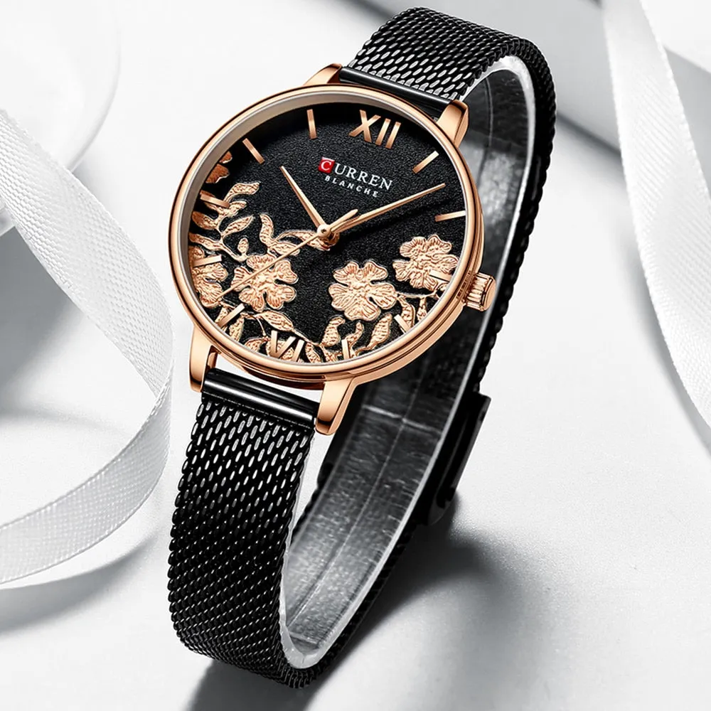 CURREN Women Watches Top Brand Luxury Stainless Steel Strap Wristwatch for Women Rose Clock Stylish Quartz Ladies Watch