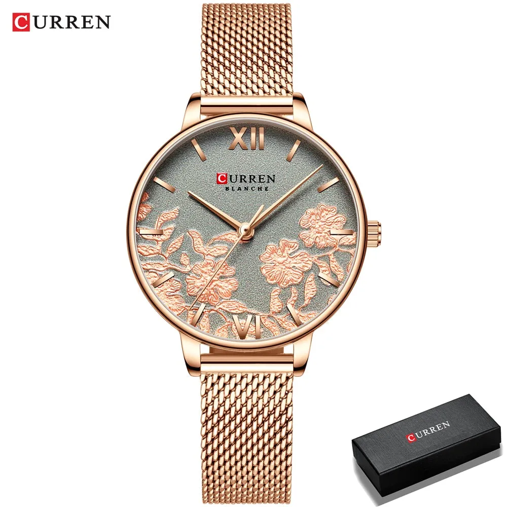 CURREN Women Watches Top Brand Luxury Stainless Steel Strap Wristwatch for Women Rose Clock Stylish Quartz Ladies Watch