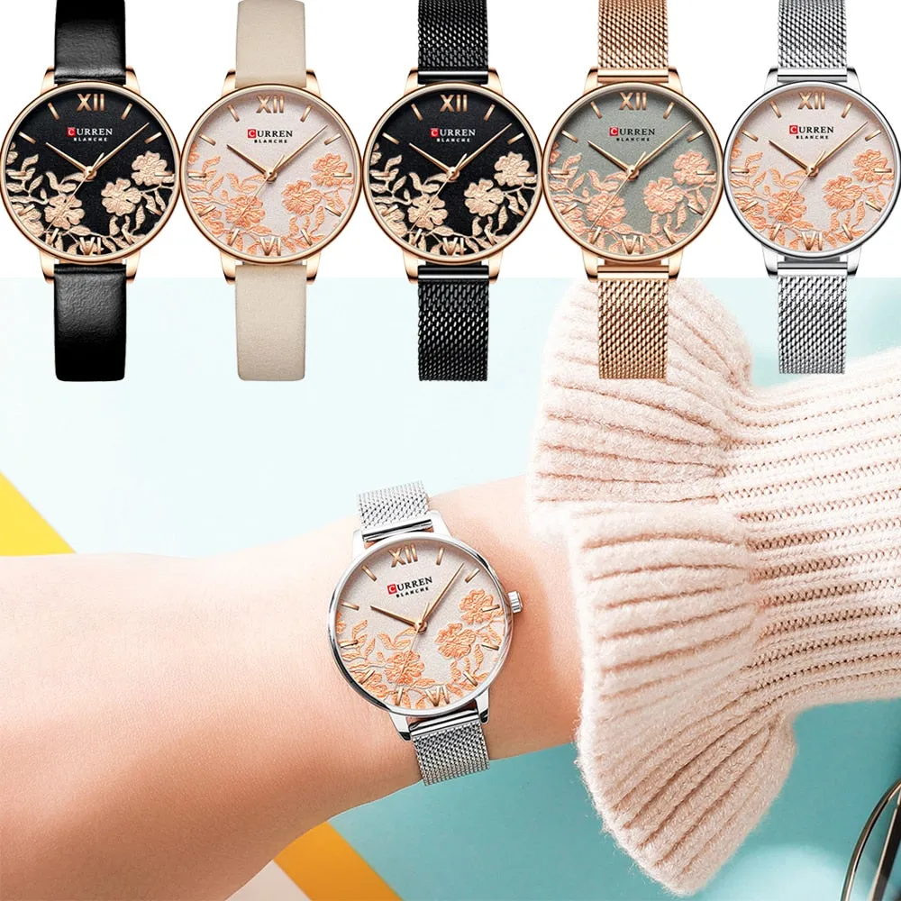 CURREN Women Watches Top Brand Luxury Stainless Steel Strap Wristwatch for Women Rose Clock Stylish Quartz Ladies Watch