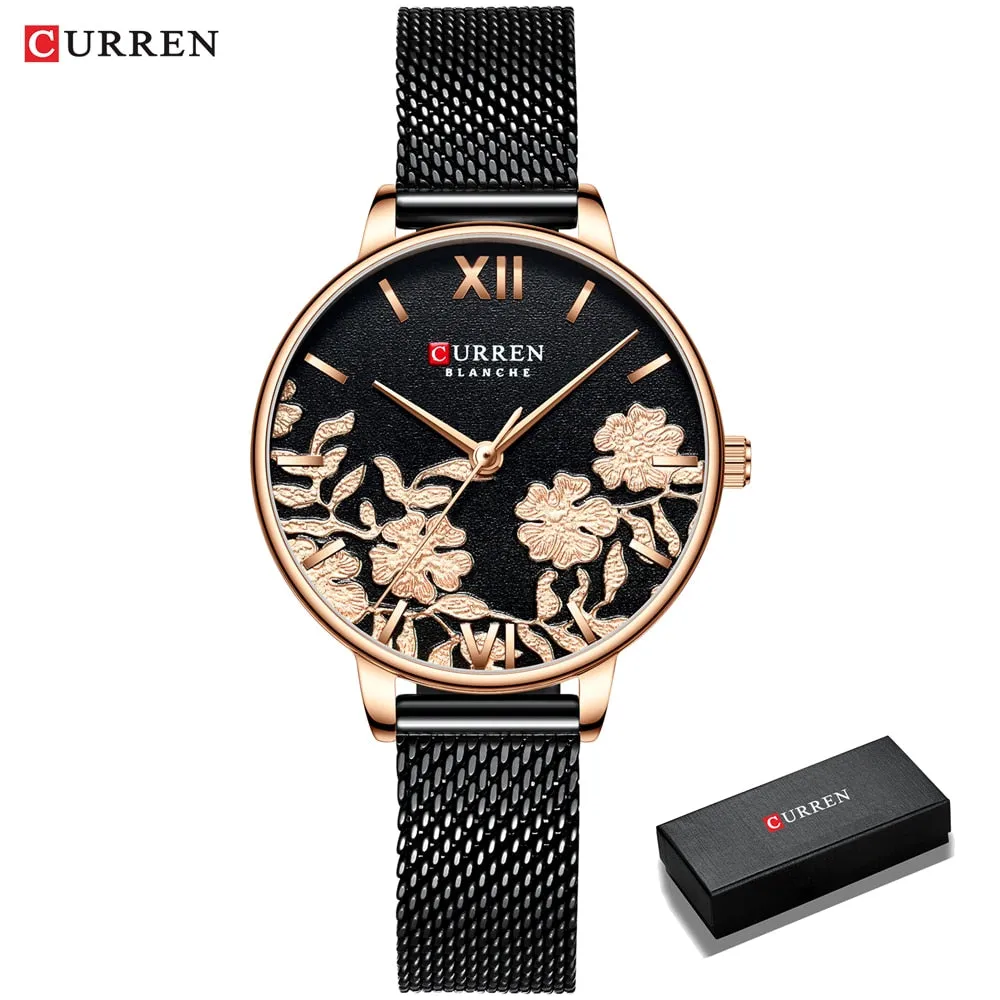 CURREN Women Watches Top Brand Luxury Stainless Steel Strap Wristwatch for Women Rose Clock Stylish Quartz Ladies Watch