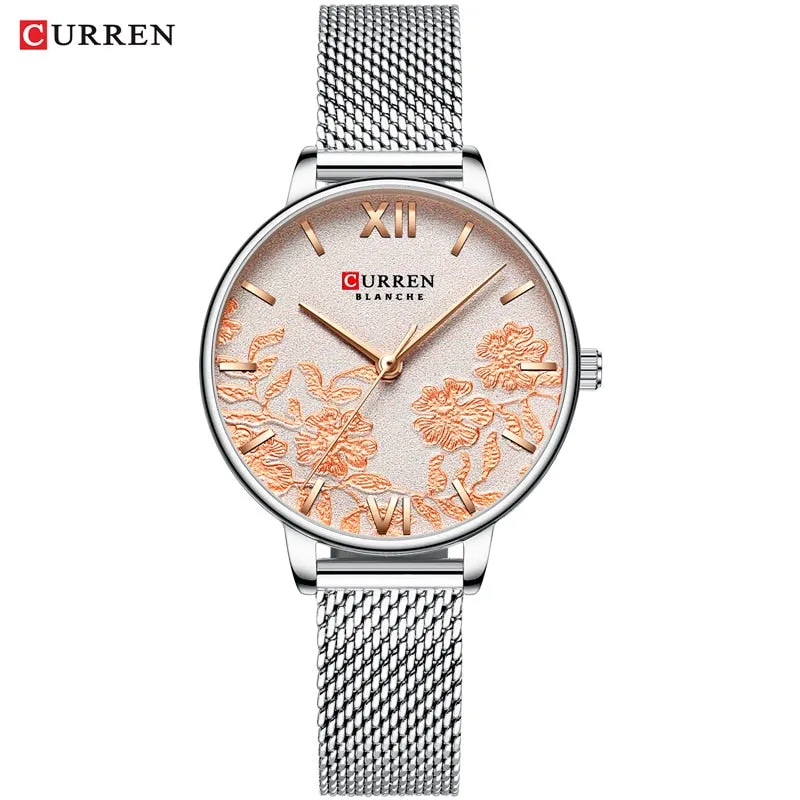 CURREN Women Watches Top Brand Luxury Stainless Steel Strap Wristwatch for Women Rose Clock Stylish Quartz Ladies Watch
