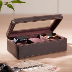 Dark Brown 3 Compartment Faux Leather Watch Box