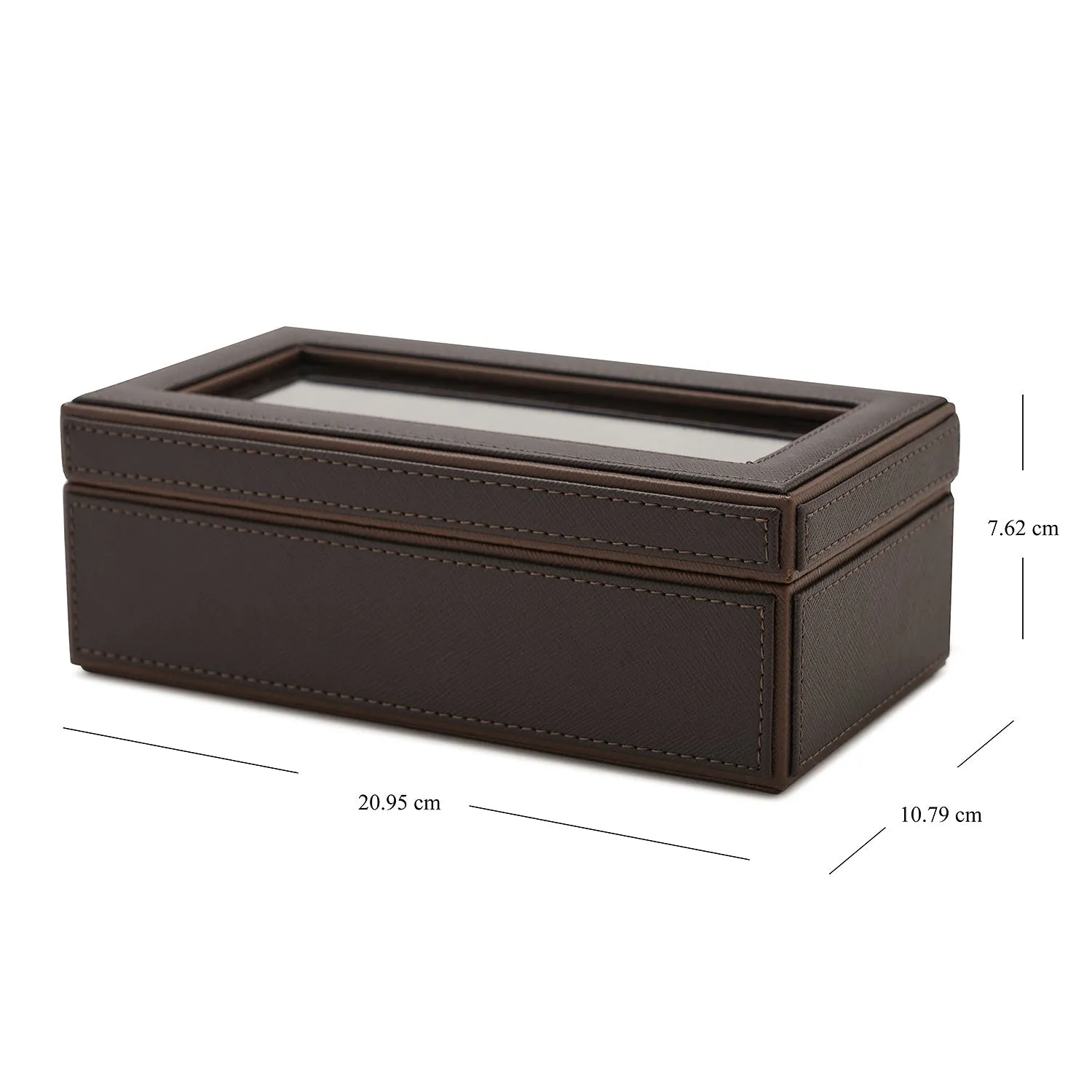 Dark Brown 3 Compartment Faux Leather Watch Box