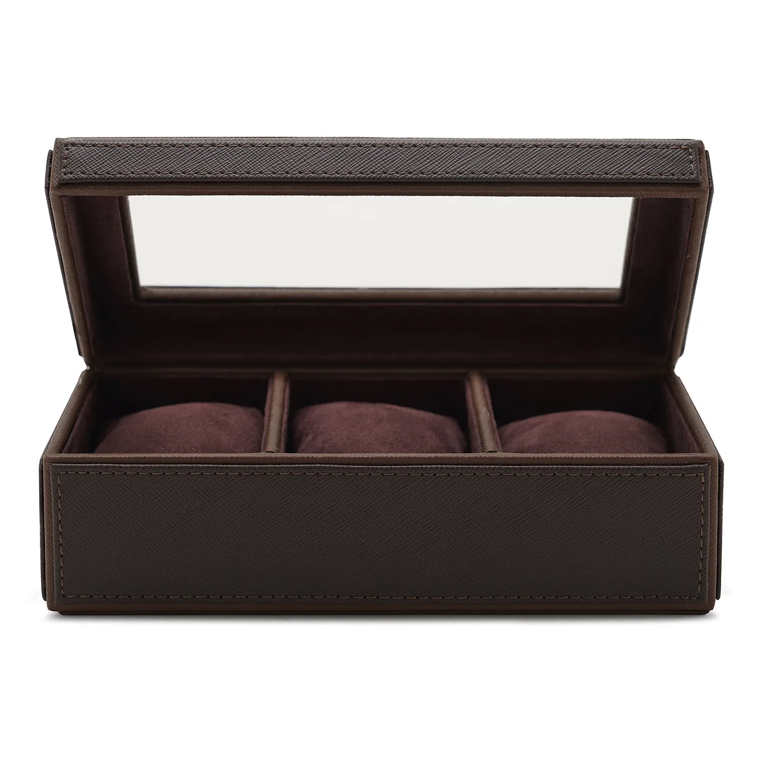 Dark Brown 3 Compartment Faux Leather Watch Box