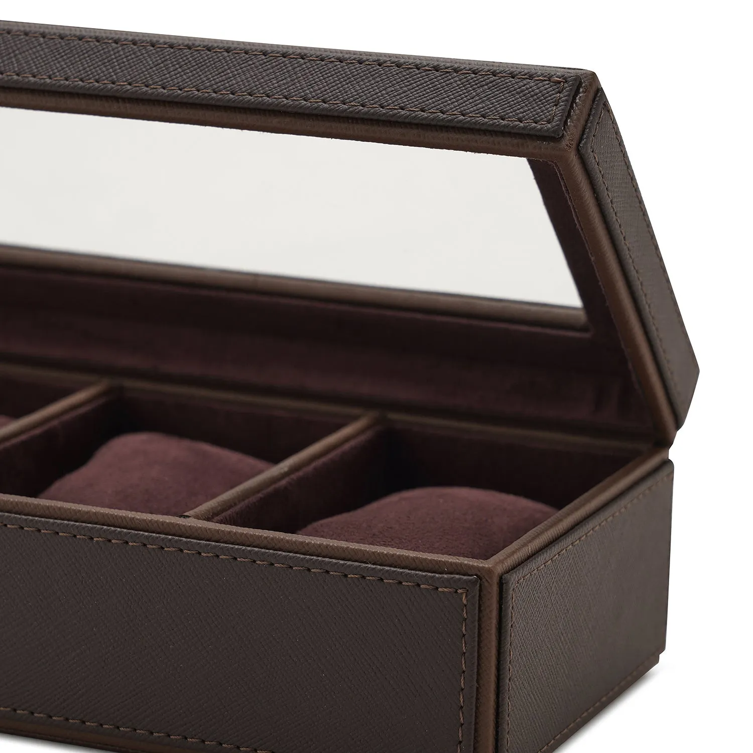Dark Brown 3 Compartment Faux Leather Watch Box