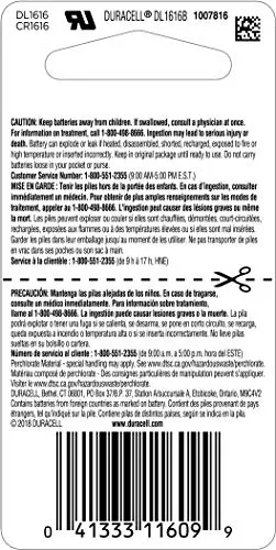 Duracell - 1616 3V Lithium Coin Battery - long lasting battery - 1 count
