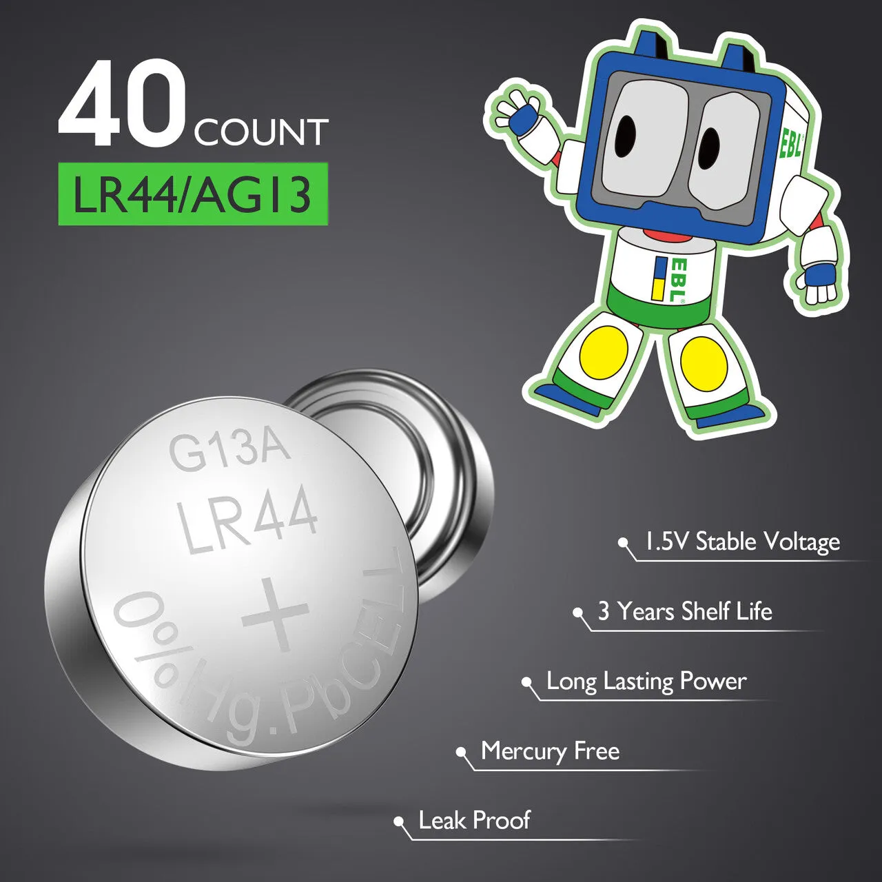 EBL LR44 AG13 Alkaline Button Cell Batteries
