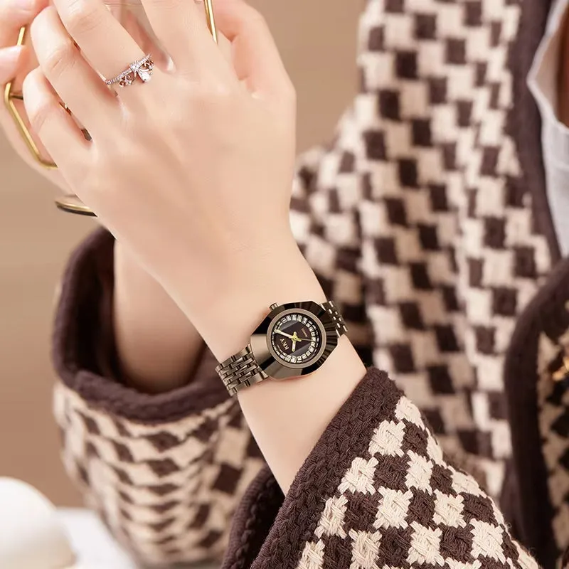 Elegant Golden Quartz Wristwatch for Him and Her - Stylish Full Steel Bracelet Timepiece Gift 2024