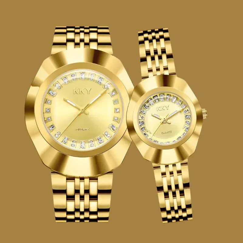 Elegant Golden Quartz Wristwatch for Him and Her - Stylish Full Steel Bracelet Timepiece Gift 2024