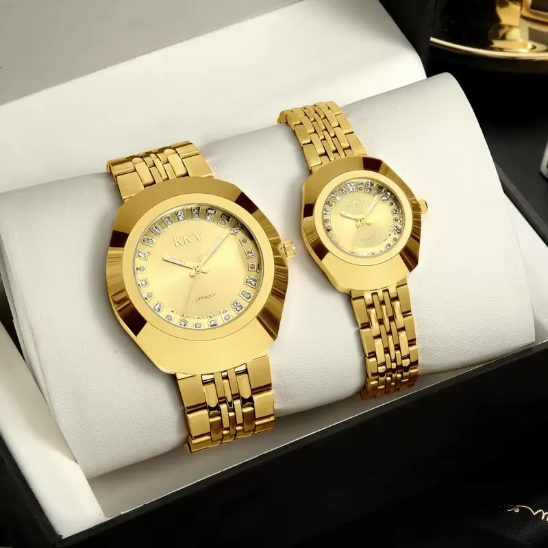 Elegant Golden Quartz Wristwatch for Him and Her - Stylish Full Steel Bracelet Timepiece Gift 2024