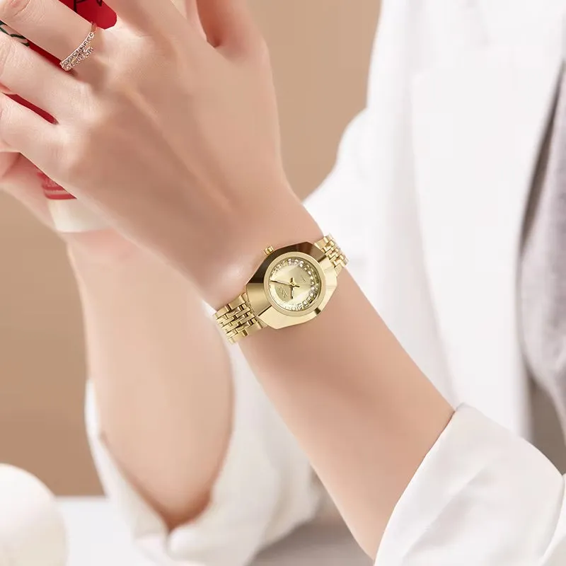 Elegant Golden Quartz Wristwatch for Him and Her - Stylish Full Steel Bracelet Timepiece Gift 2024