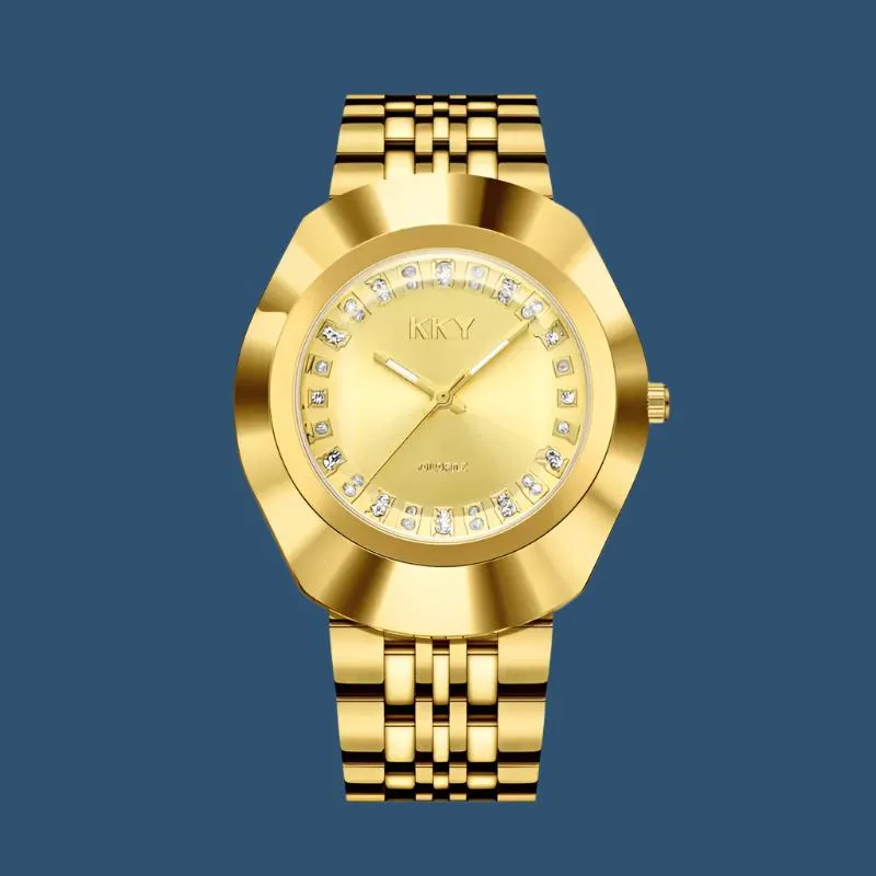 Elegant Golden Quartz Wristwatch for Him and Her - Stylish Full Steel Bracelet Timepiece Gift 2024