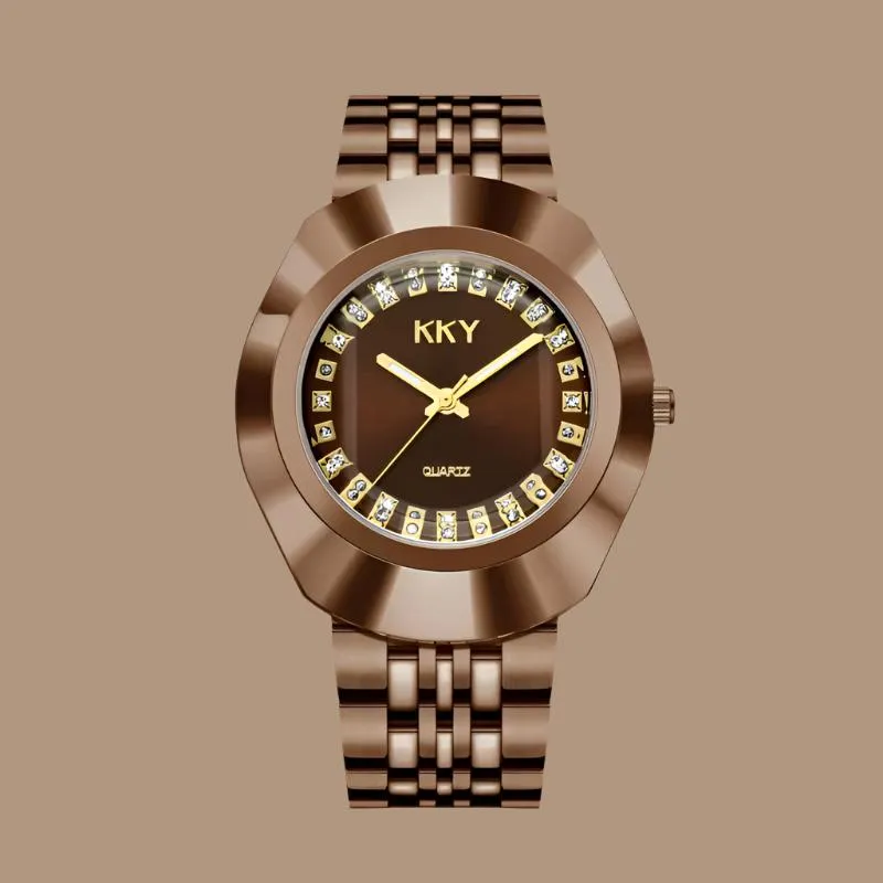 Elegant Golden Quartz Wristwatch for Him and Her - Stylish Full Steel Bracelet Timepiece Gift 2024