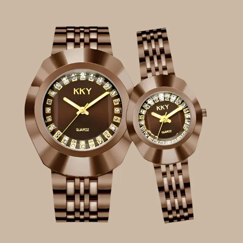 Elegant Golden Quartz Wristwatch for Him and Her - Stylish Full Steel Bracelet Timepiece Gift 2024