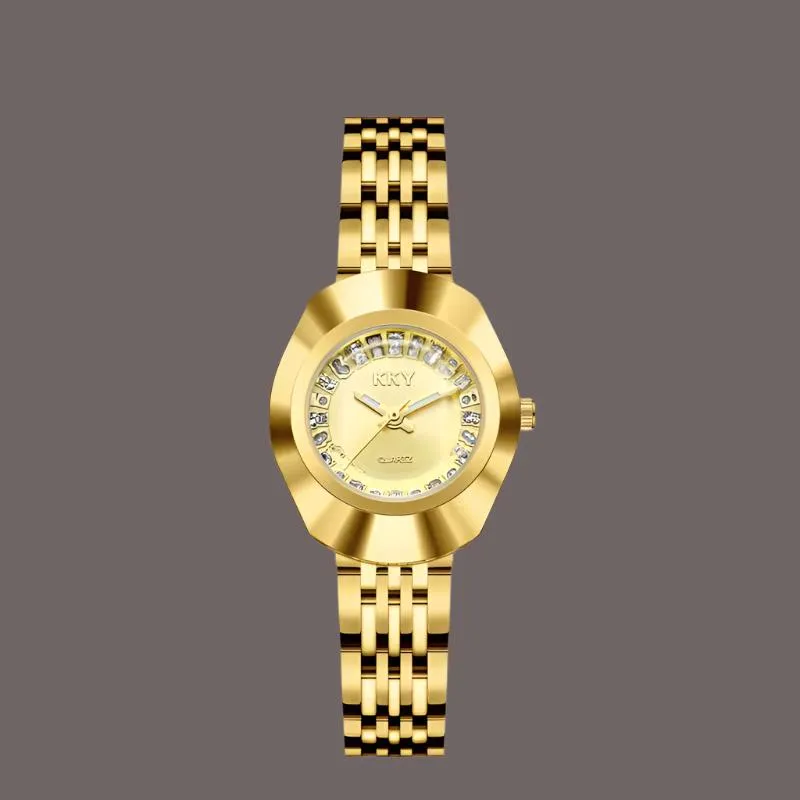 Elegant Golden Quartz Wristwatch for Him and Her - Stylish Full Steel Bracelet Timepiece Gift 2024