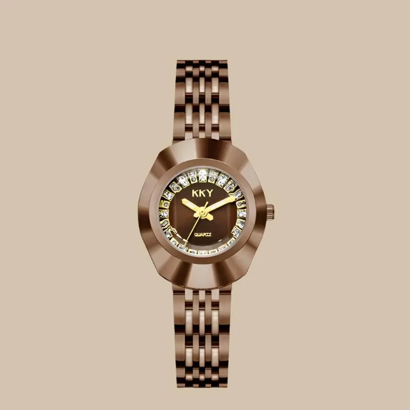 Elegant Golden Quartz Wristwatch for Him and Her - Stylish Full Steel Bracelet Timepiece Gift 2024