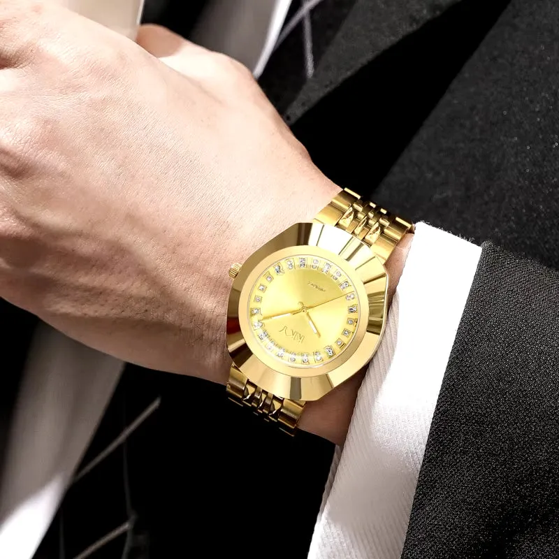 Elegant Golden Quartz Wristwatch for Him and Her - Stylish Full Steel Bracelet Timepiece Gift 2024